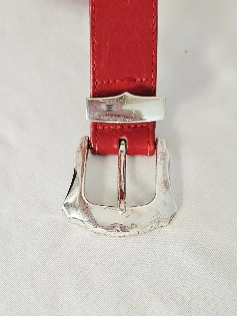 Brighton Red Leather Heart Studded Dog Collar Silver Plated Small 21